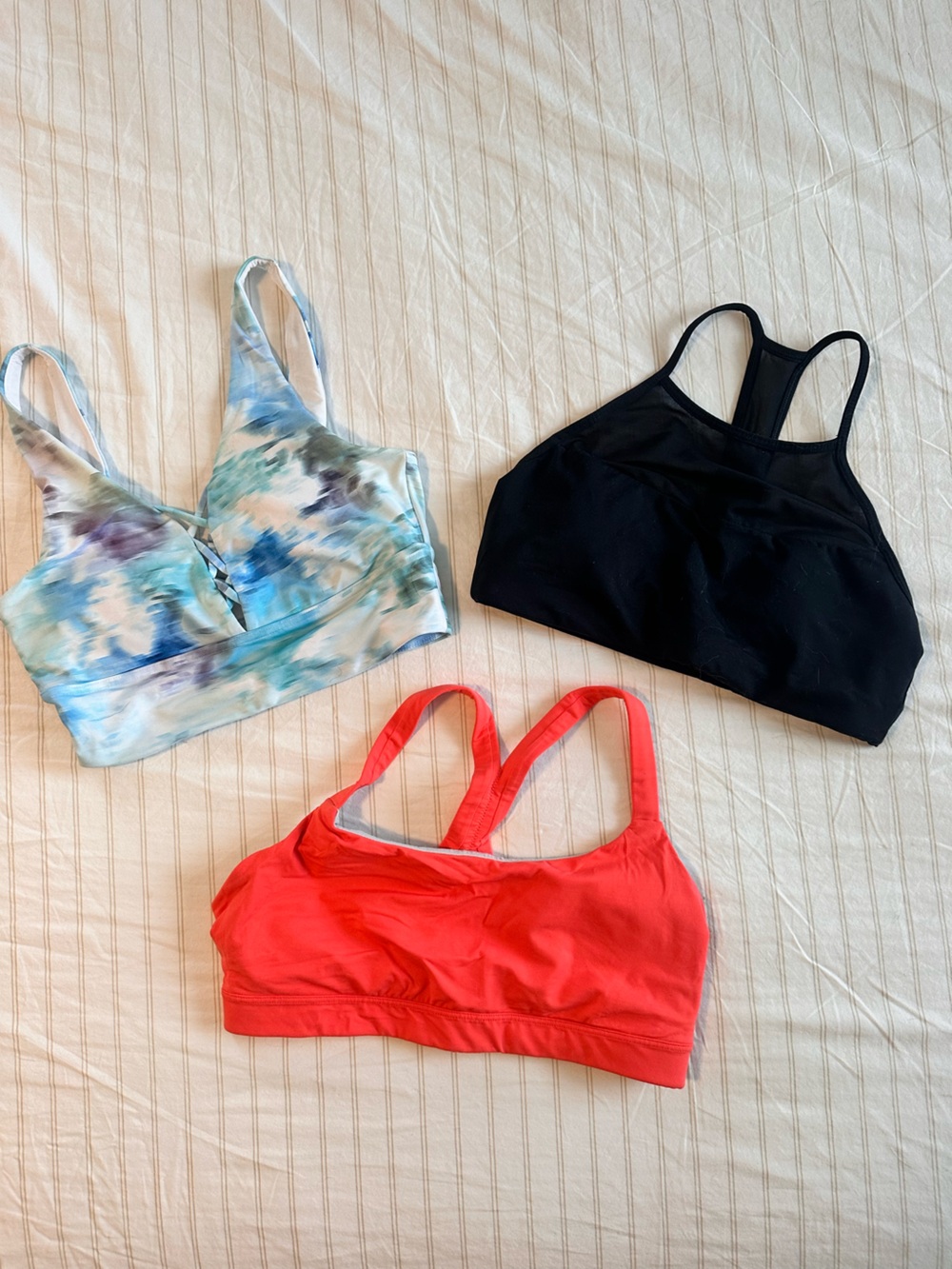 GAP Women's Sports Bra Bundle - Black, Red, Blue Tie-Dye